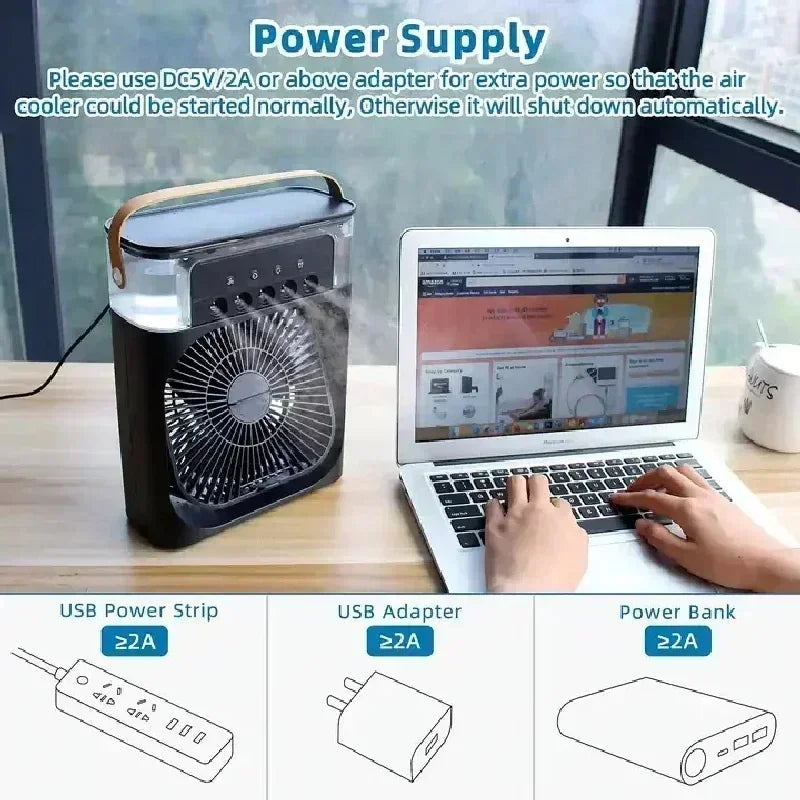 Fan Portable Air Cooler Conditioner Humidifier with Water Tank Quite Mist Water Spray Fan for Home Room Camping Car Office
