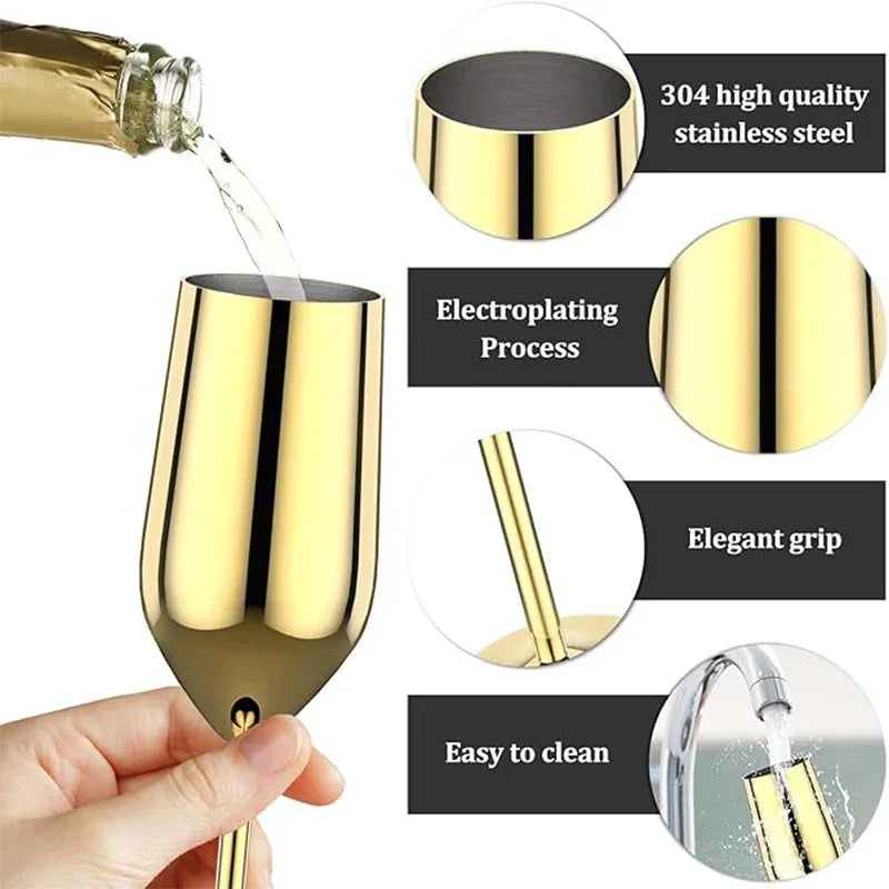 6Pcs Stainless Steel Unbreakable Metal Wine Glasses 220ml Cocktail Cups for Bar Drinking Glasses