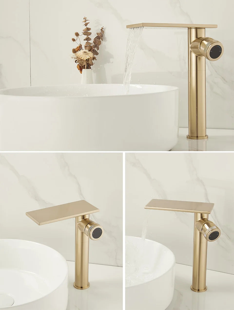 Bathroom Waterfall Basin Sink Faucet Black Faucets Brass Bath Faucet Hot&Cold Water Mixer Vanity Tap Deck Mounted Washbasin Tap