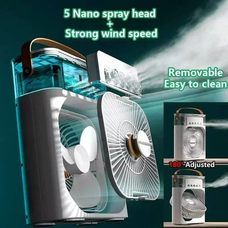 3 in 1 Fan Air Conditioner Household Mini Air Cooler LED Night Light Portable Humidifier Air Adjustment Fan Office Home Fan