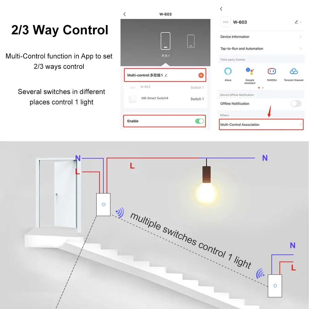 2 3 4 Gang 2 3 Way US Tuya Smart Wall Touch Light Switch for LED with No Neutral WiFi Glass Australia Brazil Android RoHS Alexa