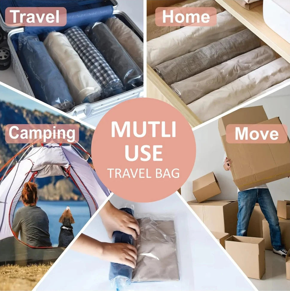 Travel Compression Bags, Roll Up Travel Space Saver Bags for Luggage, Cruise Ship Essentials Cothes, Folding Compressed Bag