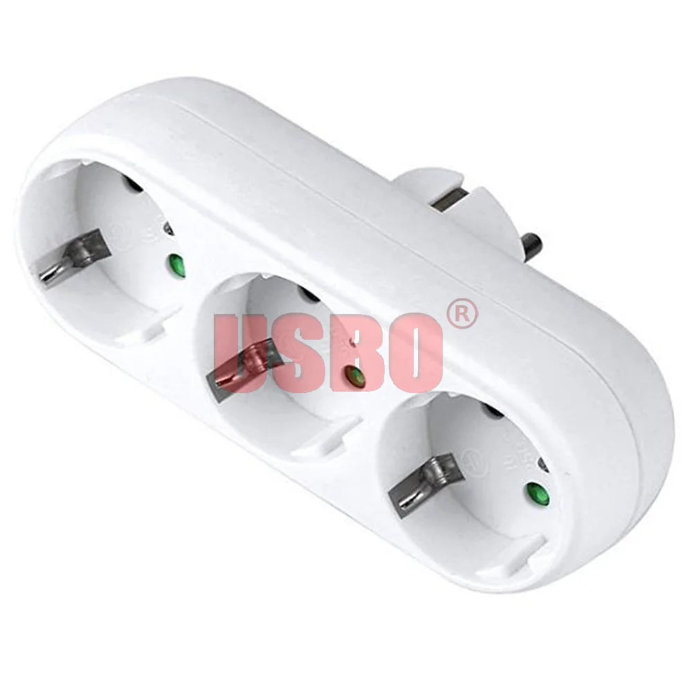 HOT！Socket Adaptor Double 1 SCHUKO/ 2 Euro Plug with Socket Standard Grounding Residential