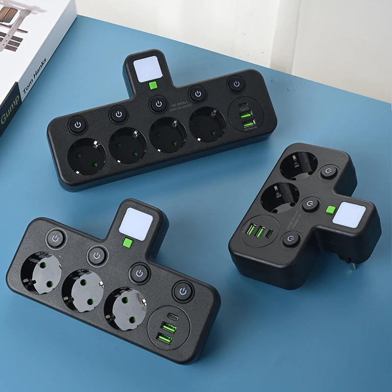 EU Plug Power Strip Wall Mounted Power Socket 3 Outlets Multitap Electrical Wall Socket for Home Office