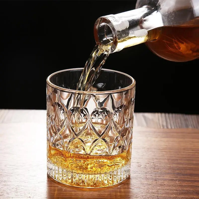 2pcs Glass Cup Whiskey 330ml Relief Cups Drinkware Kitchen Glasses for Cocktail Iced Coffee Beer Water Household Wine Glass Sets