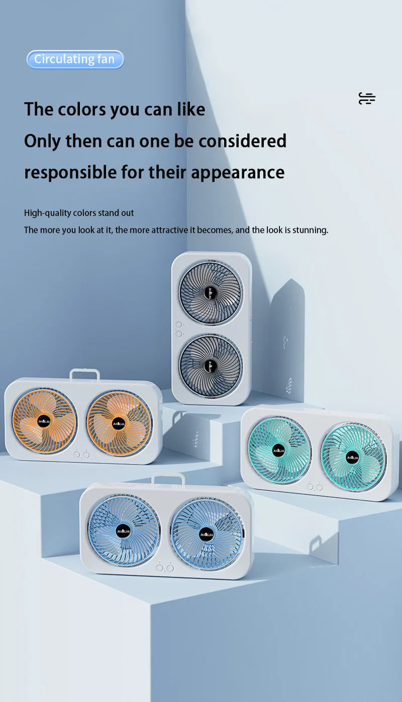 Double Head Fan Air Circulation Fan Dormitory Home Silent Charging Desktop Wall Mounted Super Strong Small Electric Fan