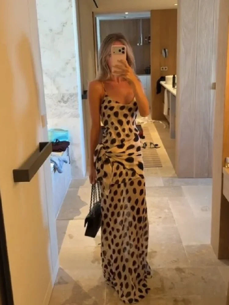 Trendy Slip Dress Animal Print V-neck Sexy  High Slit Fit Maxi Women Dresses Party Stylish Retro Summer Beach Street Outfits Y2k