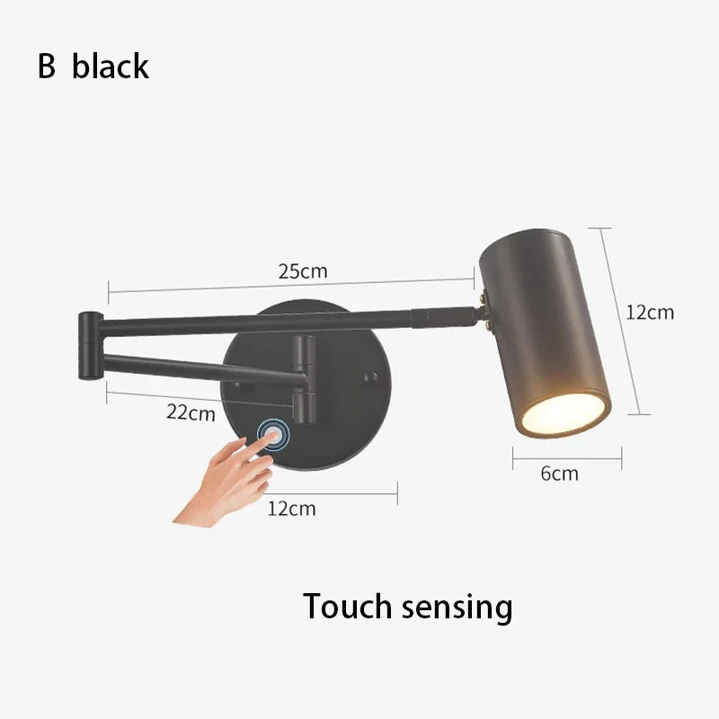 Modern Bedroom LED Wall Light Touch Sensor Switch White Black Gold Long Pole Arm Folding Bed Head Wall Reading Wall Light