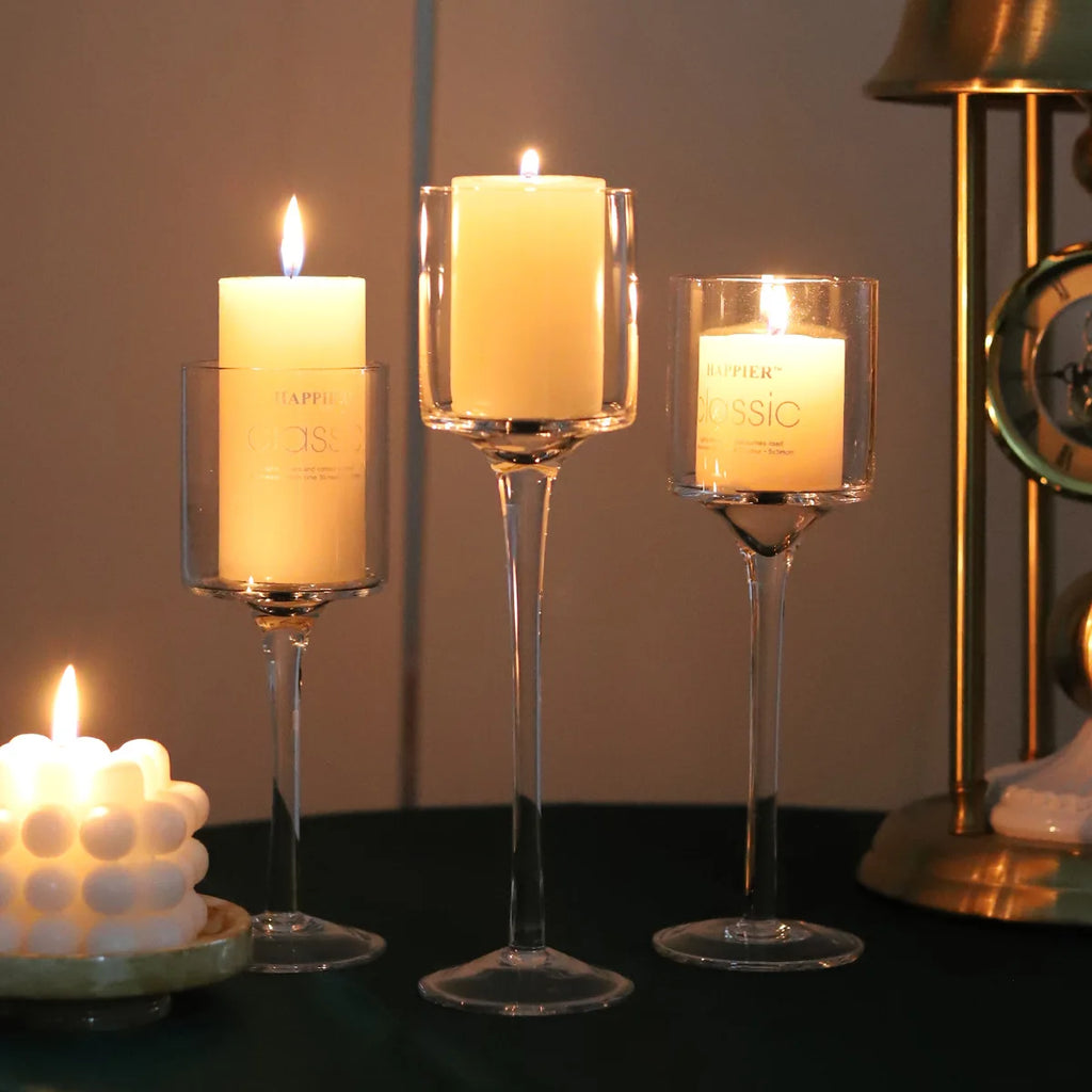 1Set3 Modern Light Luxury Tall Glass Candle Holder Wedding Props Transparent Candlestick