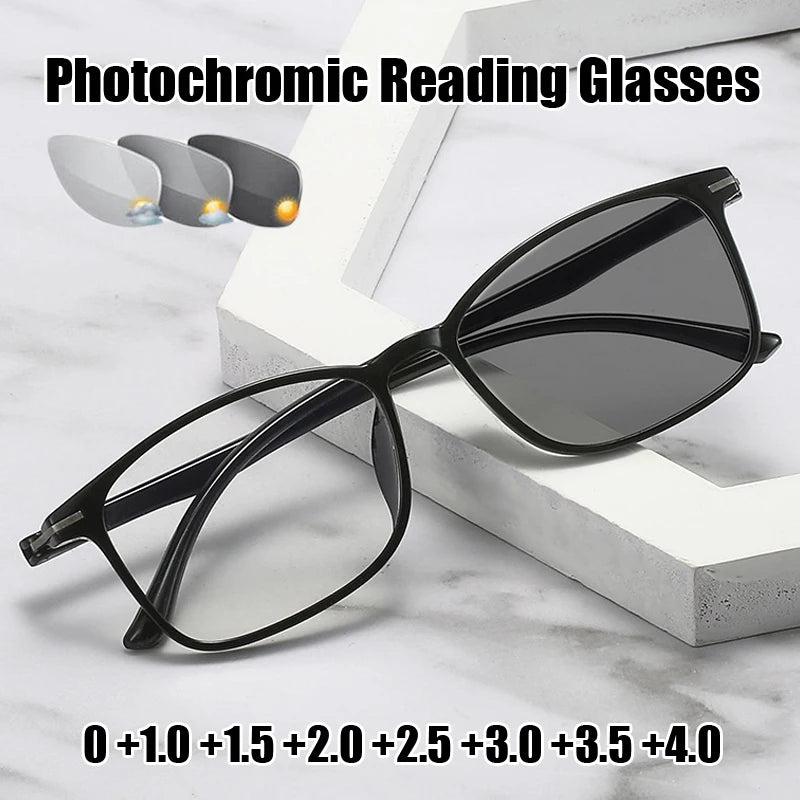 Reading Glasses with Diopter Fashion Trendy Blue Light Blocking Photochromic Presbyopia Eyeglasses Vintage Anti-UV Sunglasses