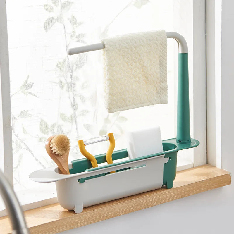 Kitchen Sponge Organizer With Drainer Multifunctional Telescopic Storage Rack Upgraded Adjustable Holder For Sink