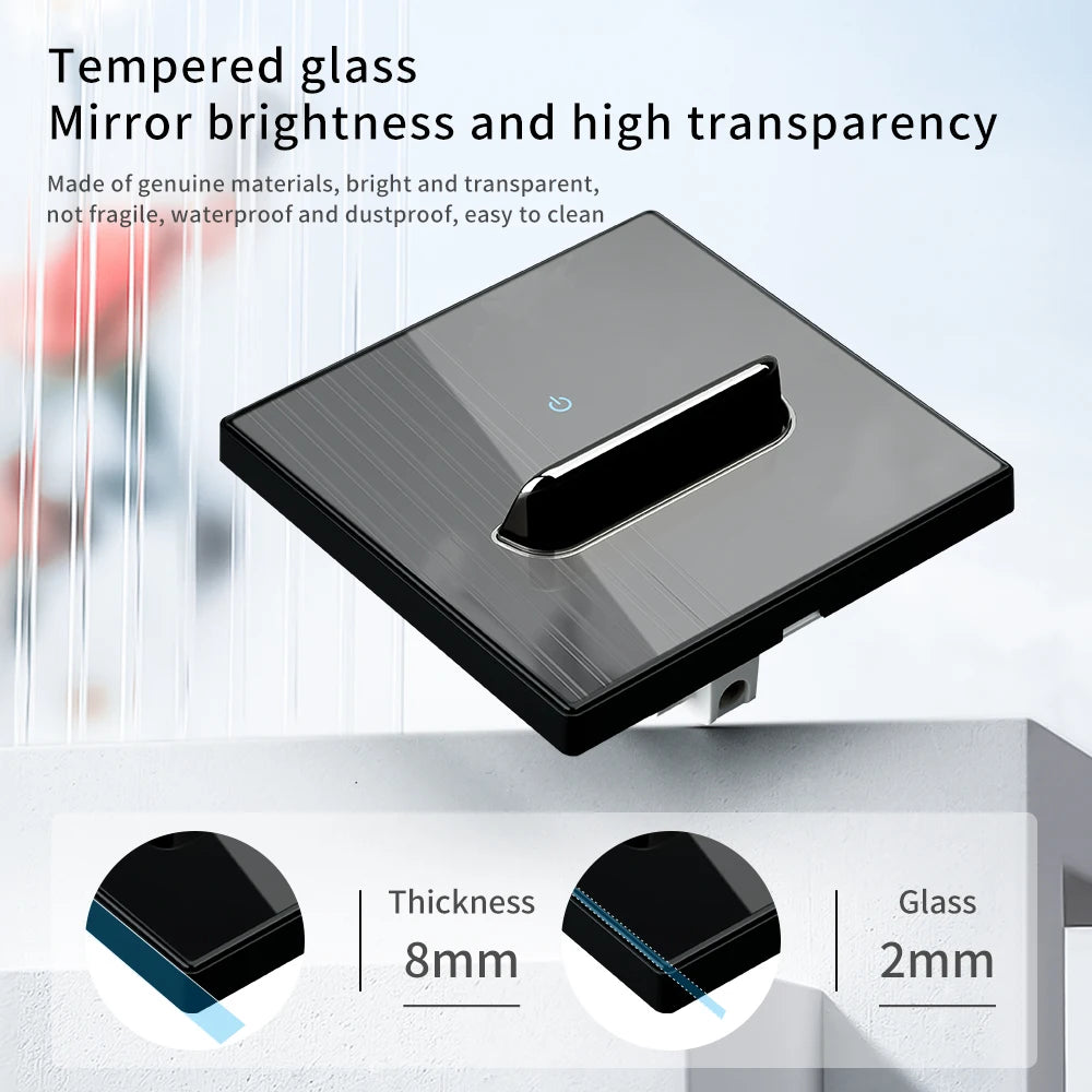 Black Tempered Glass Wall Switch Panel Led European 16a Socket Retro Toggle Light Switch Eu Uk Standard 2usb Socket 1Gang-4gang