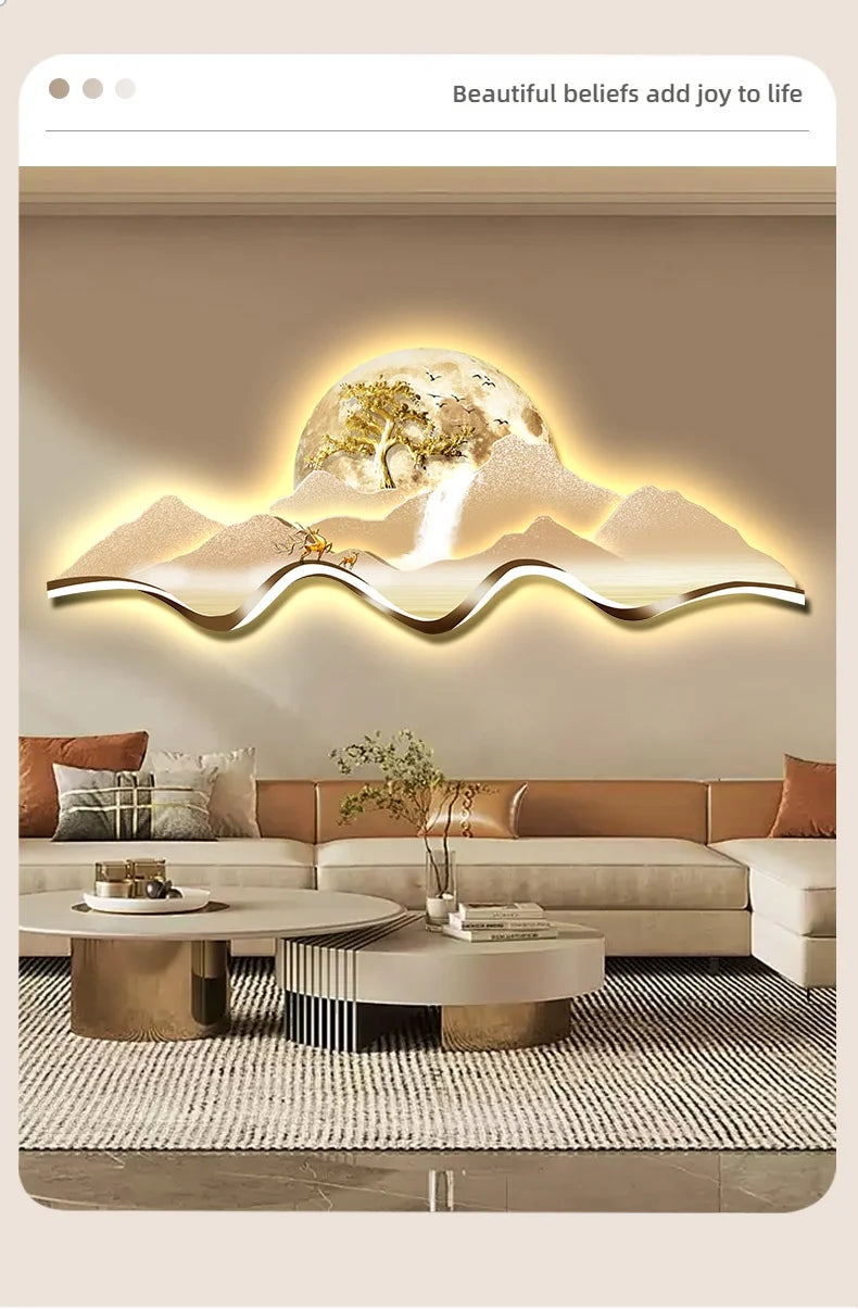 Modern LED Light Luxury Living Room High-grade Atmosphere Landscape Wall Lamp Painting Sofa Background Wall Lamp Painting