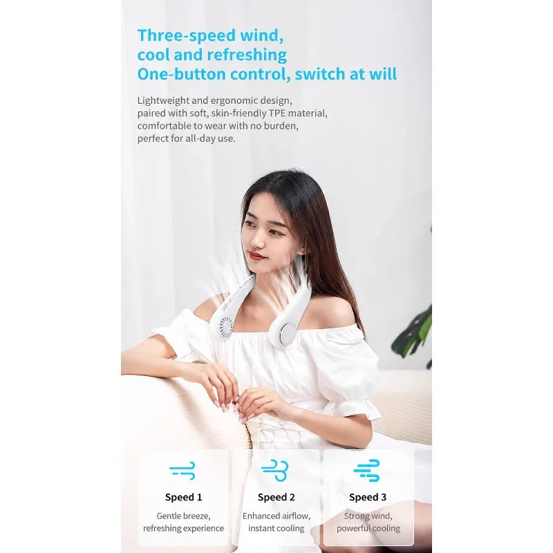 New Bladeless Neck Fan Mini Lightweight Silent Rechargeable Wearable Cooler Portable Personal Air Fan for Outdoor Sports
