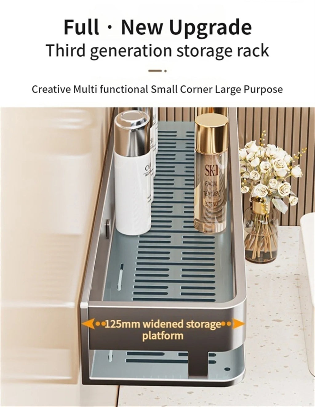 Wall-Mounted Bathroom Storage Shelf with No Drilling Required for Bathroom Sink Vanity and Toilet Wall Storage Racks