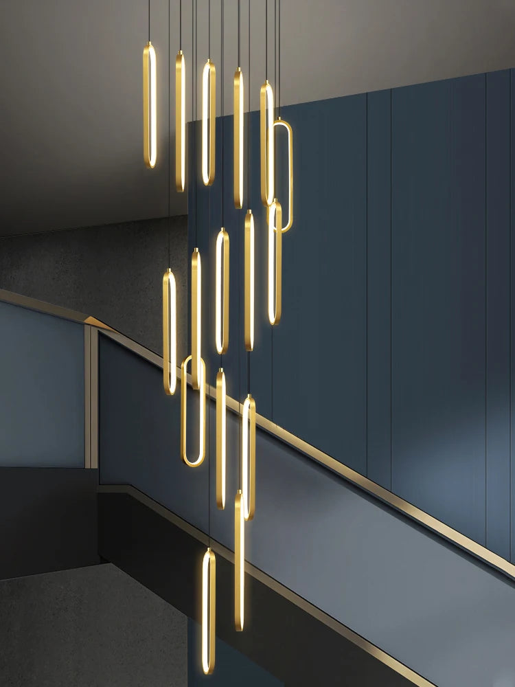 Modern Minimalist Pendant Light Nordic Living Room Kitchen Villa Loft Ceiling Hanging Light Indoor Staircase LED Long Chandelier