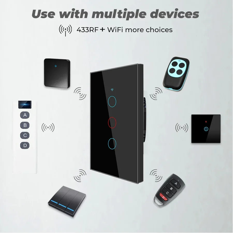 Tuya WiFi Smart Switch Works With Alexa With/Without Neutral Wire Touch Light Switch Wireless RF433 Wall Remote Voice Control