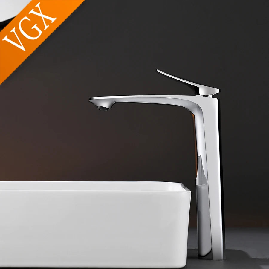 VGX Luxury Gold Bathroom Faucets High Basin Mixer Tall Sink Faucet Gourmet Washbasin Tapware Hot Cold Water Tap Brass Chrome