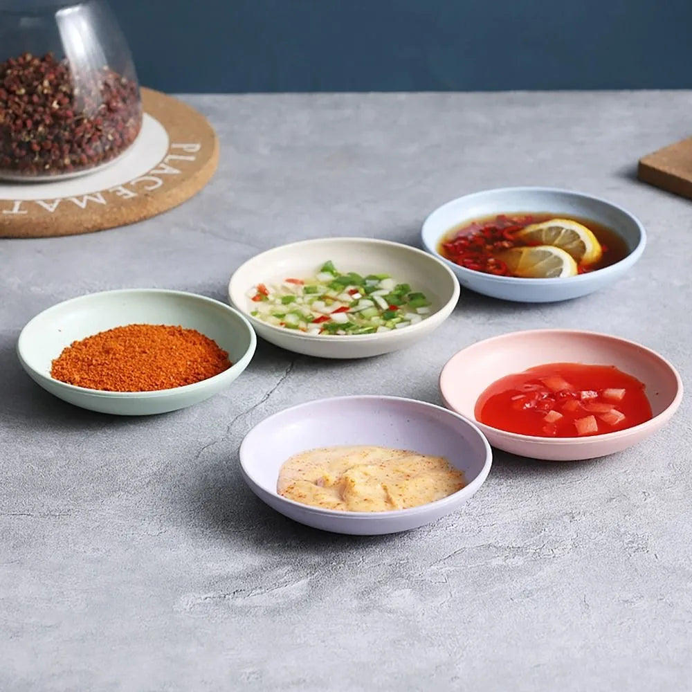 Durable Wheat Straw Seasoning Dish Kitchen Utensils Tableware Snack Plate Leaf Round Shape Tableware Bowl Barbecue
