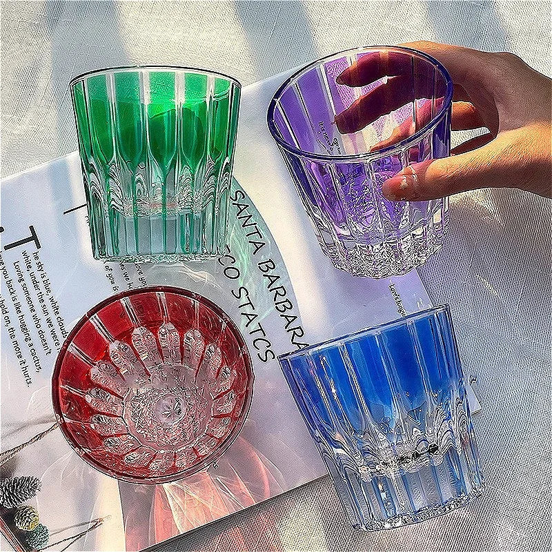 6.9oz 200ml Creative Vertical Stripes Whiskey Cocktail Glass Household Wine Glass Drinkware Ins Style Colorful Crystal Glass Cup