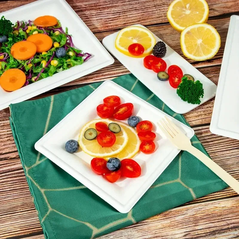 Disposable Square Plates Household Kitchen Restaurant Fruit Salad Dessert Appetizer Birthday Party Christmas Picnics Tableware