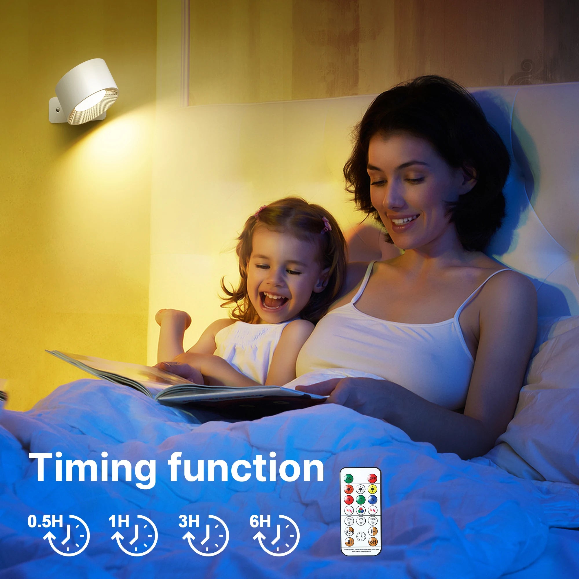 RGB Wall Lights with Remote and 19 Colors, 360° Rotation & 2000 mAh Battery, Dimmable Brightness &Touch Control for Bedroom/Gift