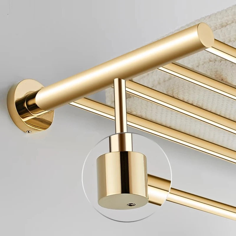 Luxury Gold Towel Rack 55cm, Stainless Steel Bathroom Storage Shelf, Wall Mounted Thickened Bath Towel Holder