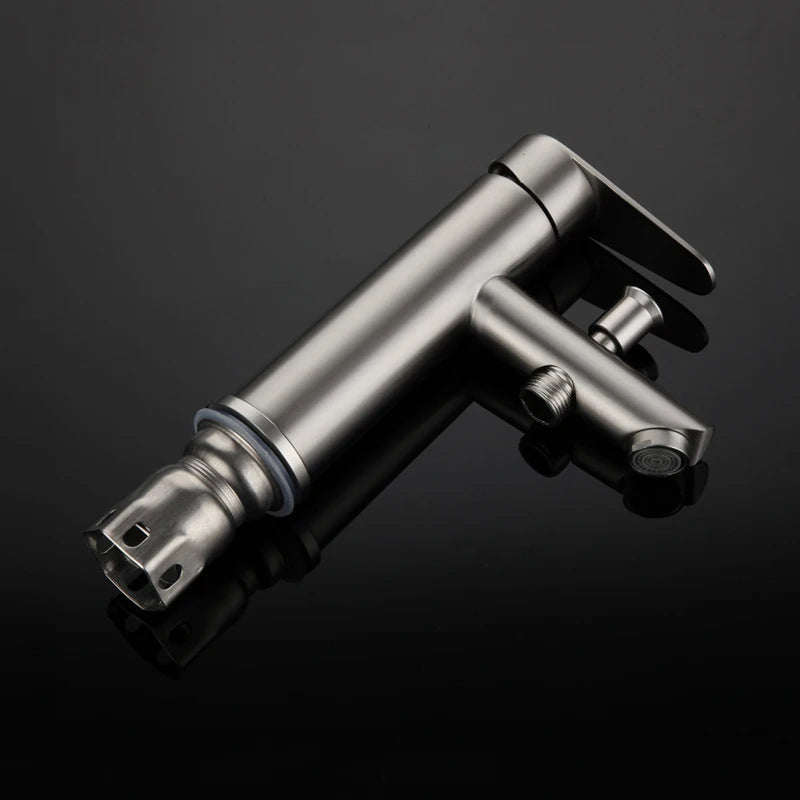 Bathroom Basin Faucet Stainless Steel Single Handle Sink Faucets Cold and Hot Water Mixer Bathtub Tap with Shower Set