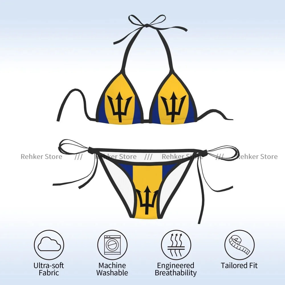 Sexy Bikini Women Swimsuit Two Piece Swimwear Barbados Flag Bathing Suit Beachwear
