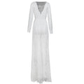 Fashionable Sexy Deep Collar Long Sleeve Lace See-through Bodycon Gown Trendy Women's Dress Elegant Draped Evening Dress