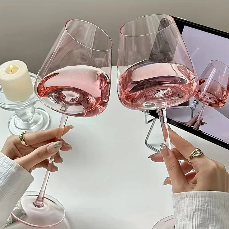 Pink Crystal Wine Glasses Slanted Mouth Goblets  Ideal Valentine'S Day Gift Bars & RestaurantsDay Wine Wine Glasses for Couples