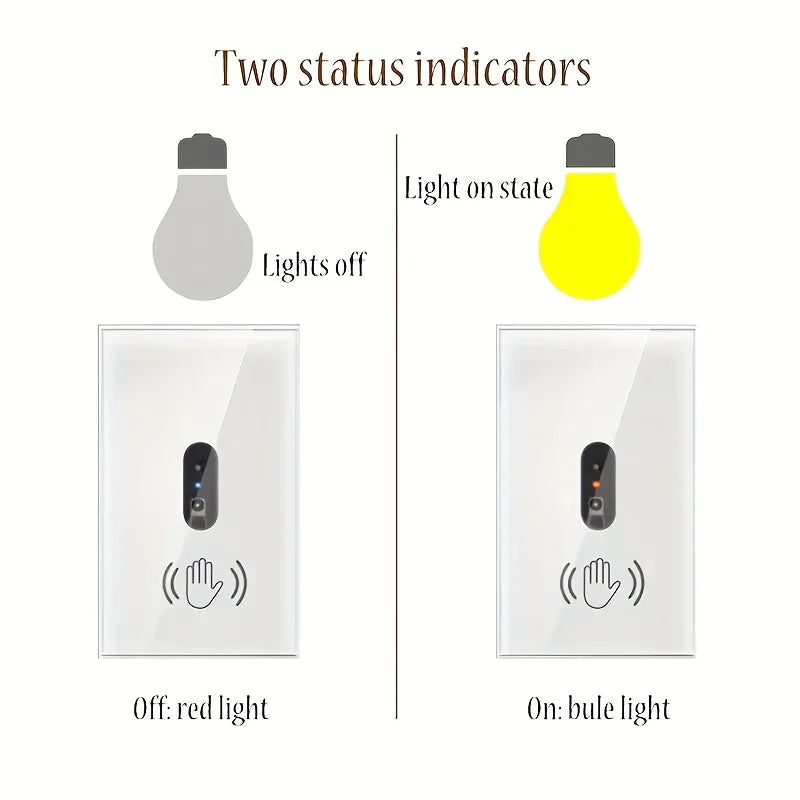 1pc Wall Light Switch Wave Infrare IR Sensor No Need Touch US 220V 110V Glass Screen Panel Electrical Power On Off Lamp