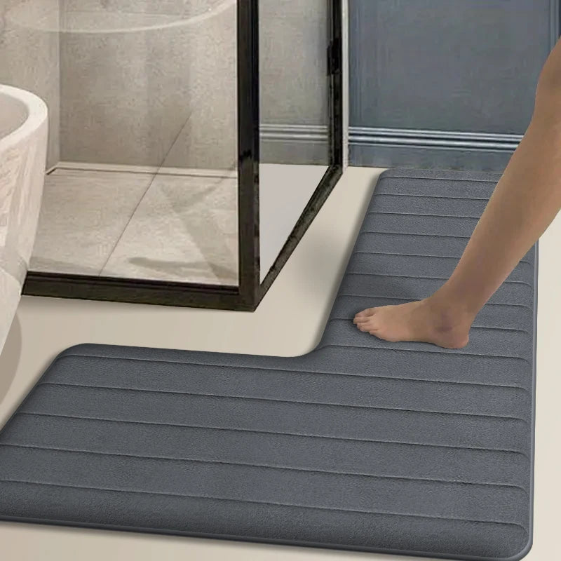 Simple L-shaped striped shower room door absorbent foot mat bathroom non-slip mat dirt-resistant toilet mat door mat