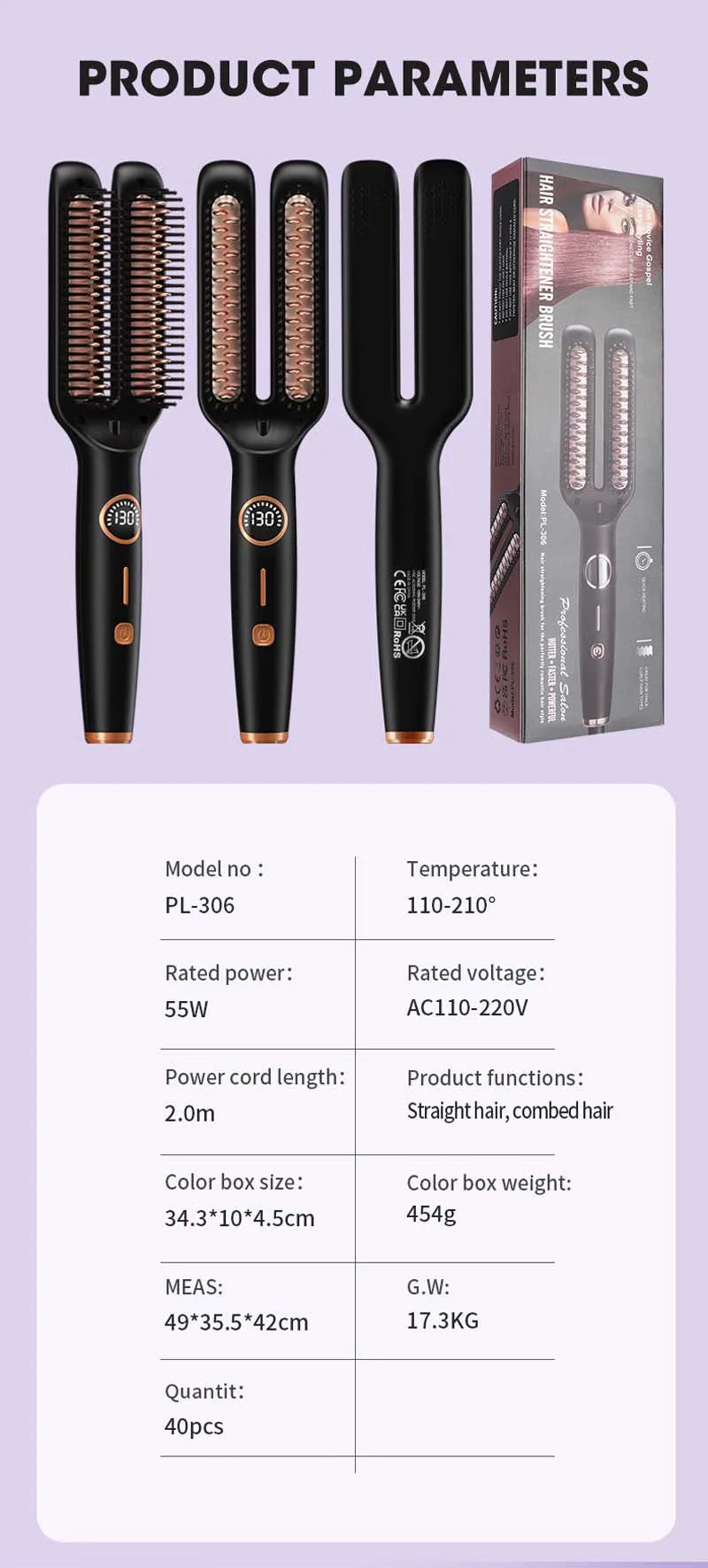 Straightening Brush One-Step Heated Straightener Lcd Digital Hot Comb For Smooth Anti Frizz Hair Electric Brush Straightener