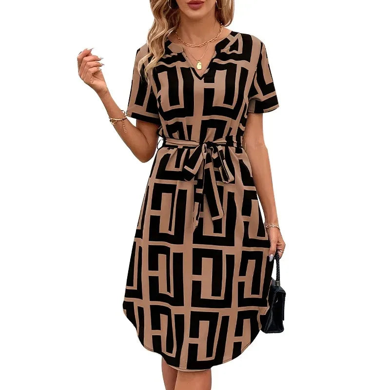 Casual Loose Printed Short Dresses for Women 2025 Fashion Summer Women's A-Line Midi Dress Elegant Vintage Female Dresses