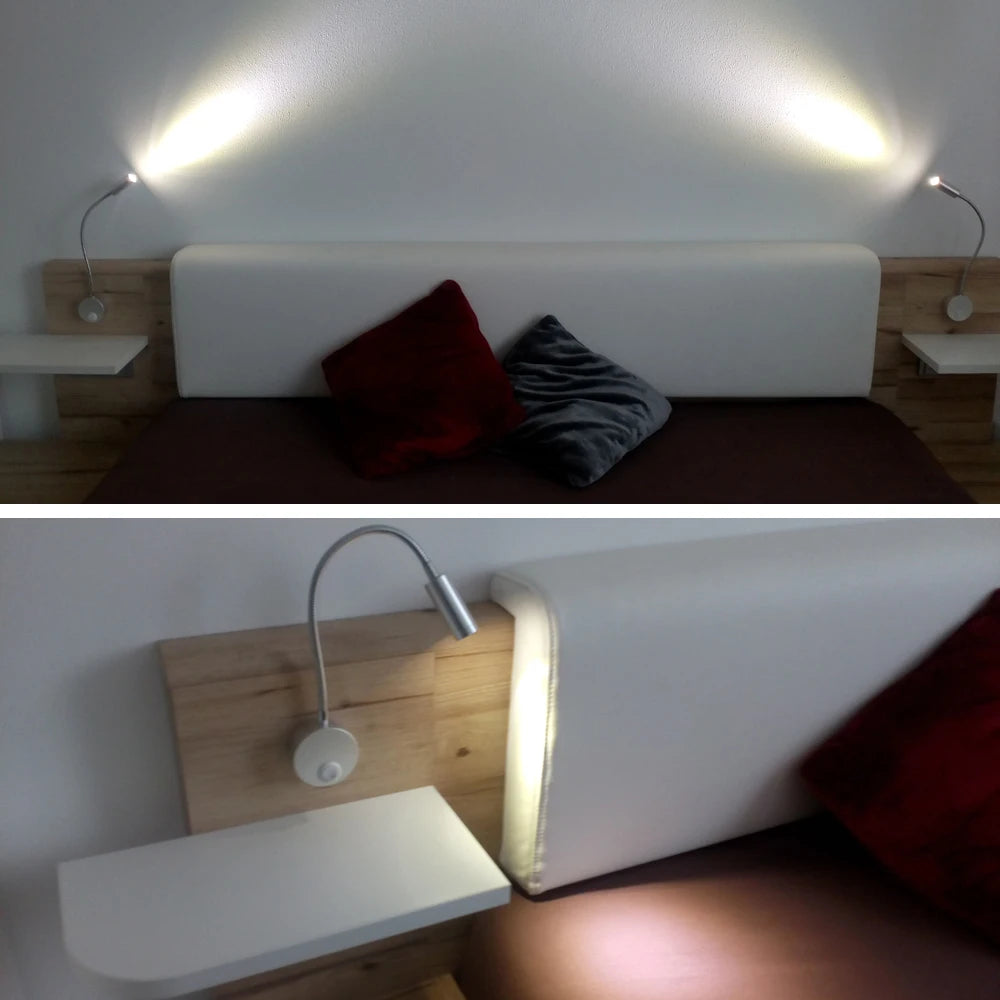 Wall Lamps LED with Switch EU US Plug 3W Modern Reading Bedroom Bedside Lamp Black Silver Flexible