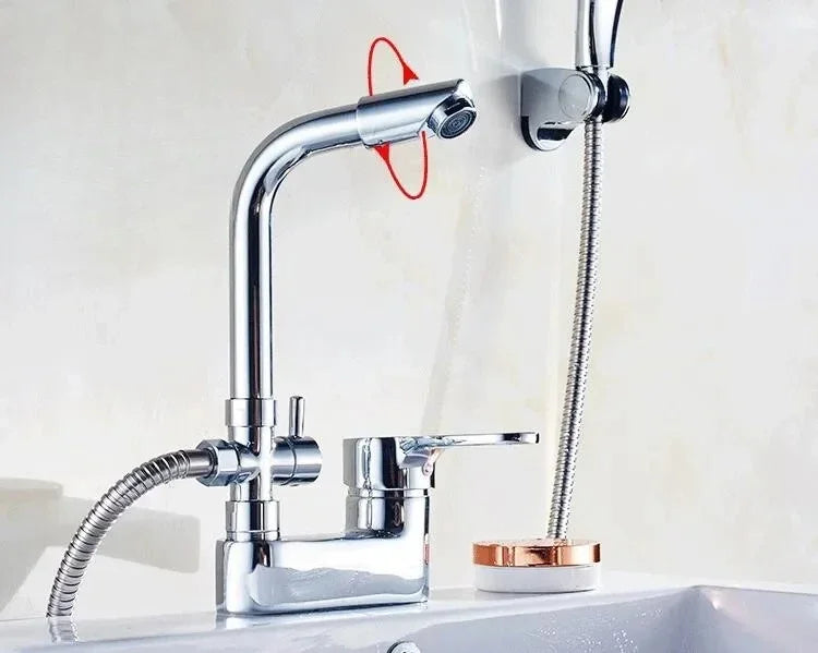 Chrome Basin Shower Faucet Multifunctional Bathroom Mixer Valve Basin Faucets Hot Cold Mixer Valve Single Handle Deck Mounted