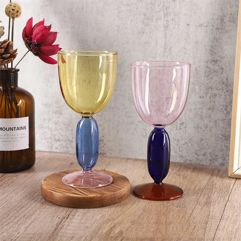 Creative Stained Glass Goblets Contrast Color Wine Glasses Ins Style Simple Home Wine Glasses Drink Cups