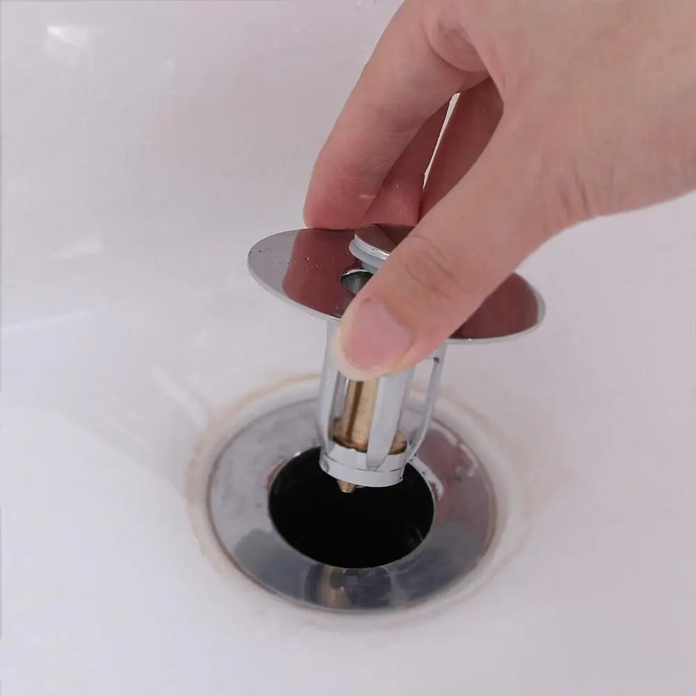 Metal Wash Basin Bounce Drain Filter with Anti-clogging Basket Portable Sink Drain Stopper Sink Pop-Up Drain Plug Hair Catcher
