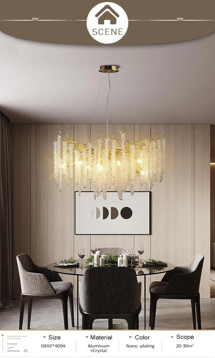 Modern light luxury living room crystal chandelier dining room bedroom French crystal lamp artistic decoration branch lamp