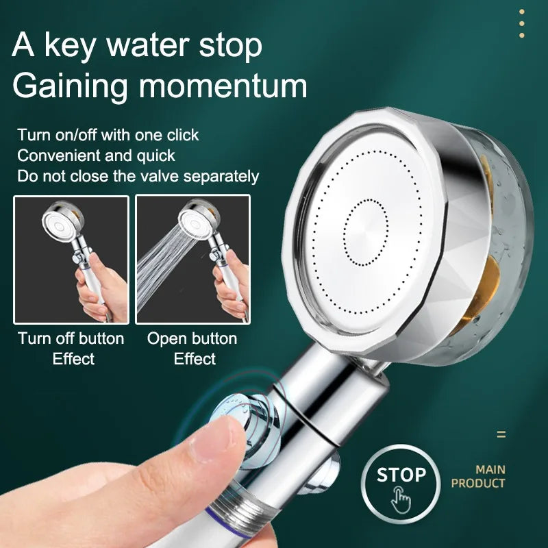 New Propeller Driven Shower Head Cotton Filter Turbocharged High Pressure Handheld Shower Nozzle