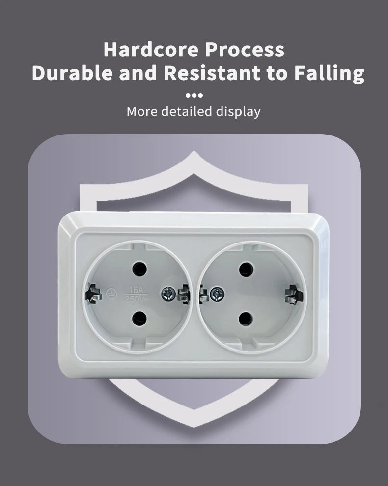 WESA White Wall Surface 2 Sockets Plugs EU Exterior Electrical Outlets With Ground Power Socket Flame Retardant Paint Plastic