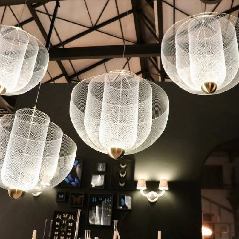 Modern Ceiling Chandeliers Dimmable LED Pendant Light Modern Design Metal Grid Meshmatics Dining Hanging Lamp Suspension Fixture