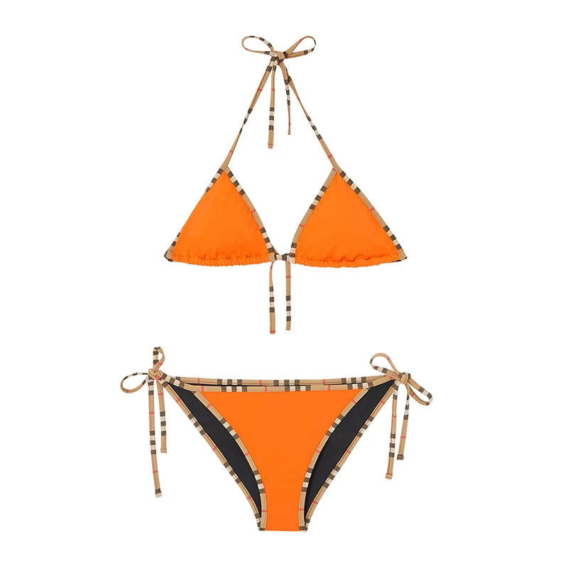 Check Bikini Sets Luxury Designer Brand Classic Print Swimsuit Two-piece Fashion Sexy Beach Swimwear 2024 Summer Women Clothing