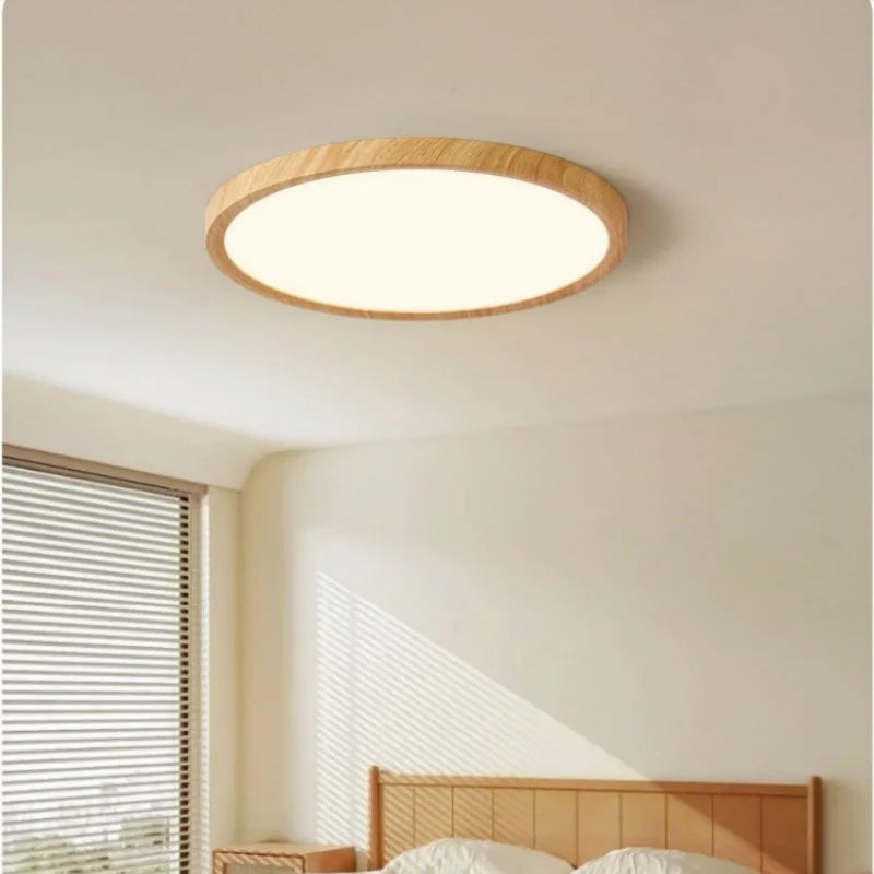Modern Wood Grain LED Ceiling Light Ultra-Thin Walnut Wood Ceiling Lamp Bedroom Bathroom Living Room Kitchen Home Decor Lighting