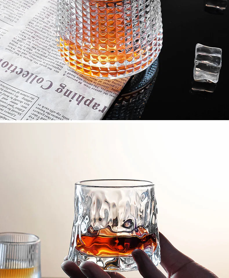 Crystal Whiskey Glasses Tumbler Rotatable Old Fashioned Glass Cup Juice Drink Coffee Wine Cup for Bar Home Christmas Gifts