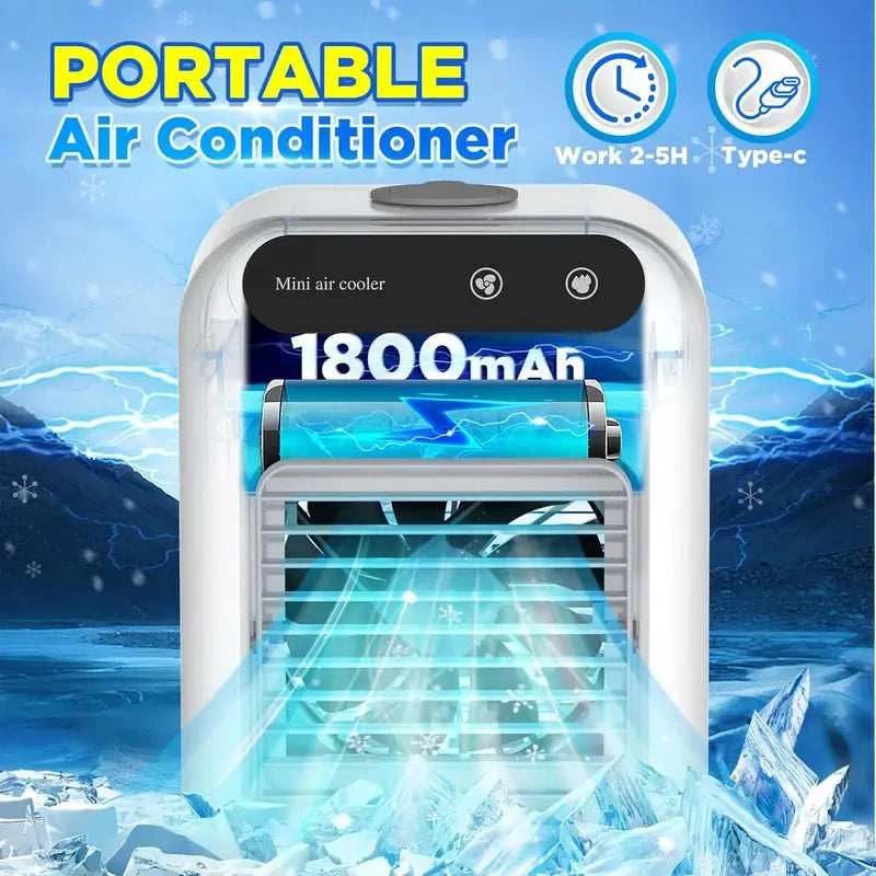 Portable Air Conditioners,3-In-1 Cooling Fan Air Conditioner with 2-Speed,Built-In 1800mah Battery,Air Cooler for Home&Outdoor