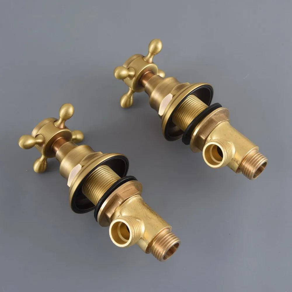 Bathroom Rainfall Shower Faucets 8 Inch Antique Brass Round Wall Mounted Faucet Sets Dual Handles Mixer Tap