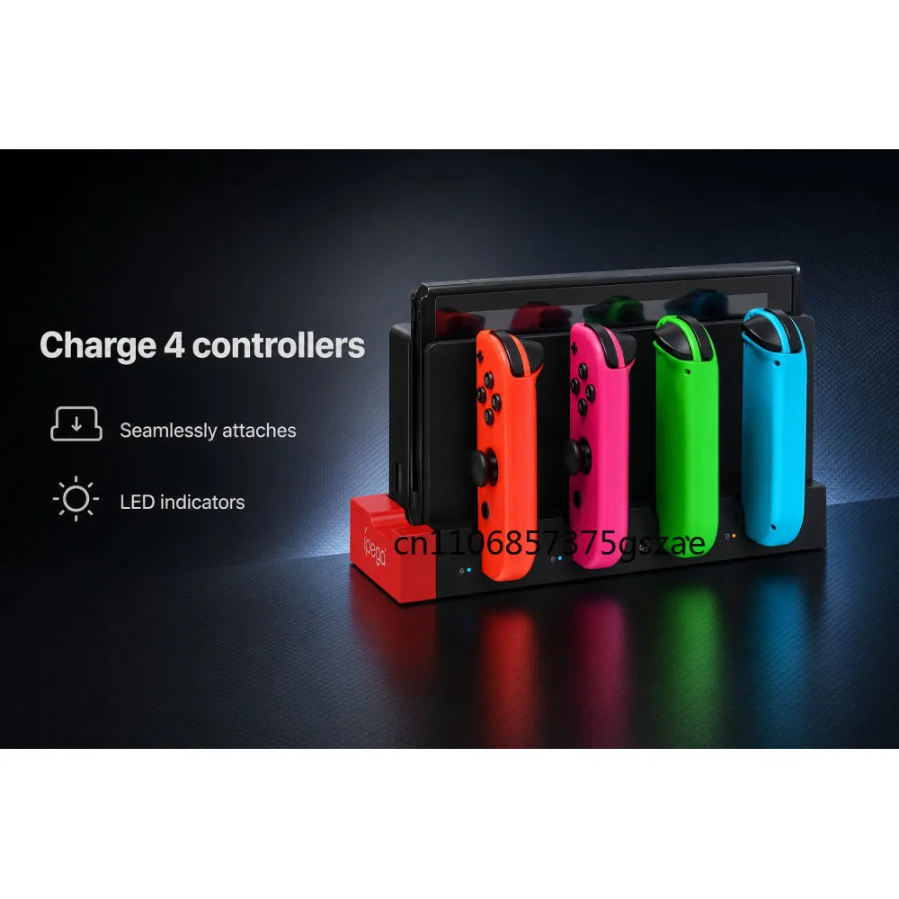 PG-9186 Joycon Charging Dock Station for Switch&OLED - Charges Up To 4 Controllers, Compatible with Switch and OLED Model