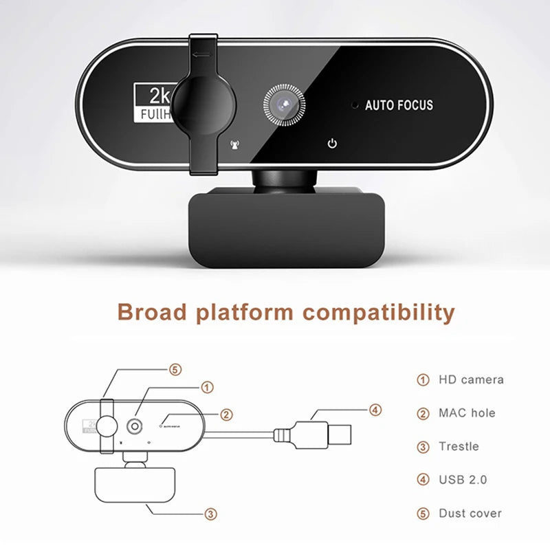 4K Webcam Video Camera 2K Autofocus Streaming Web Cam With Microphone Full HD 1080P Webcams for PC Computer Laptop